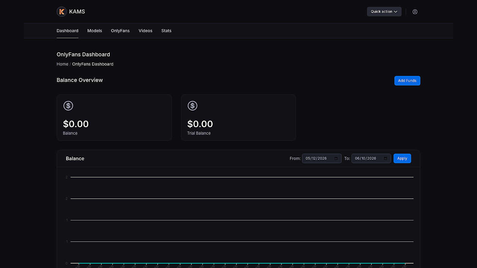 Kams OnlyFans dashboard